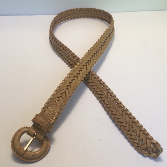 Tan Blonde Braided Genuine Leather Belt size M - Picture 6 of 9